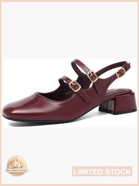 Women's Mary Jane Slingbacks Block Heels Square Toe Double Ankle Strap Pumps